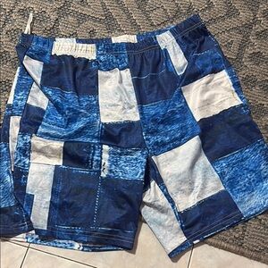 Blue Patchwork Men's Swim Shorts